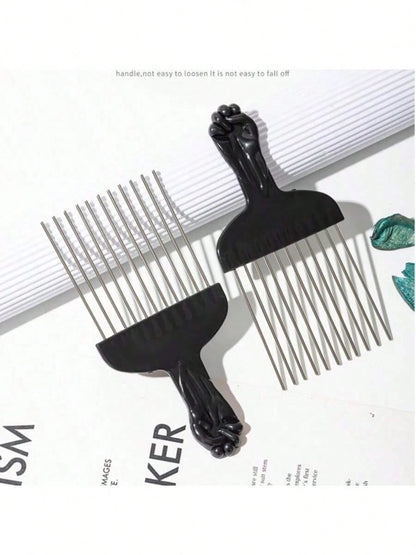 CHIGO Professional Steel Needle Brush, Salon Grade, With Wax Tip, 1pc, Black Plastic Handle, Stainless Steel Needle Brush, Premium Stainless Steel Hair Styling Comb- African Style Brush And Fork Comb