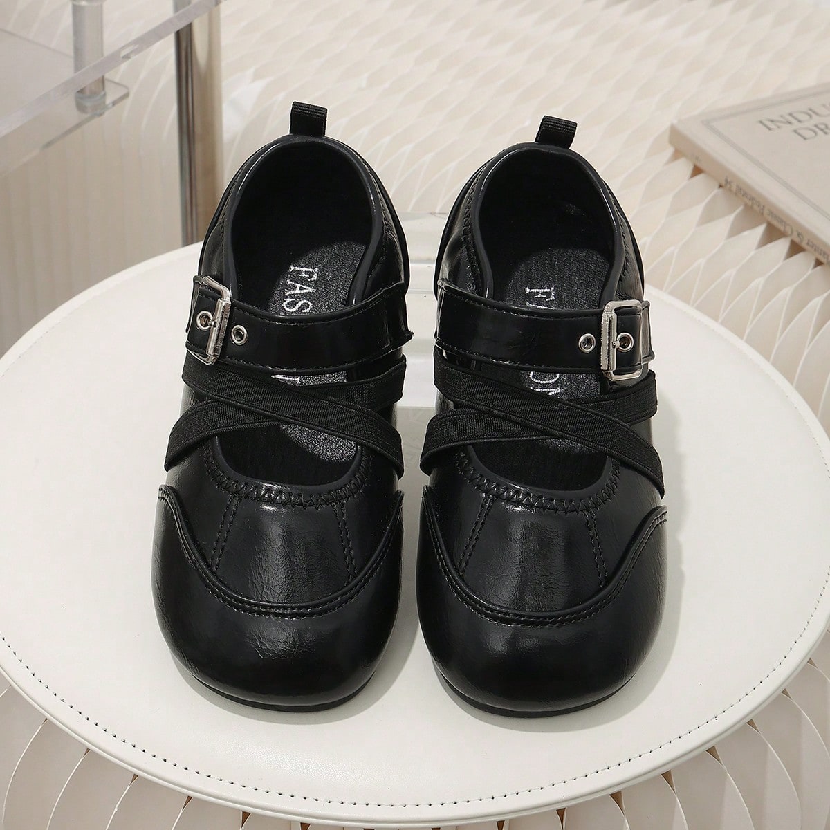 Children's Vintage Black Mary Jane Shoes, Cross Strap Buckle Decor Non-Slip Flat Shoes, Little Girls' Formal Princess Shoes