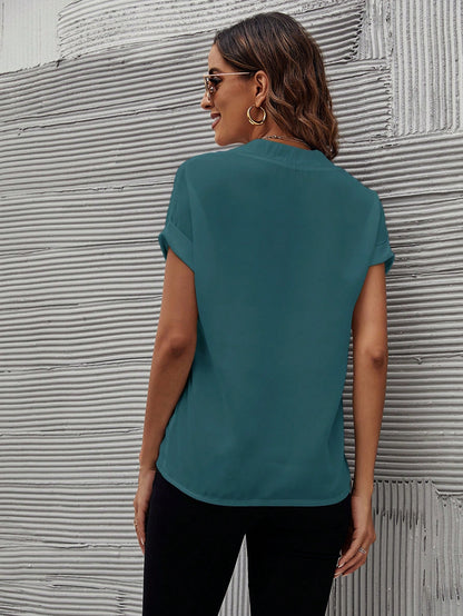 Clasi Casual Short Sleeve Plain Notch Collar Shirt, Summer