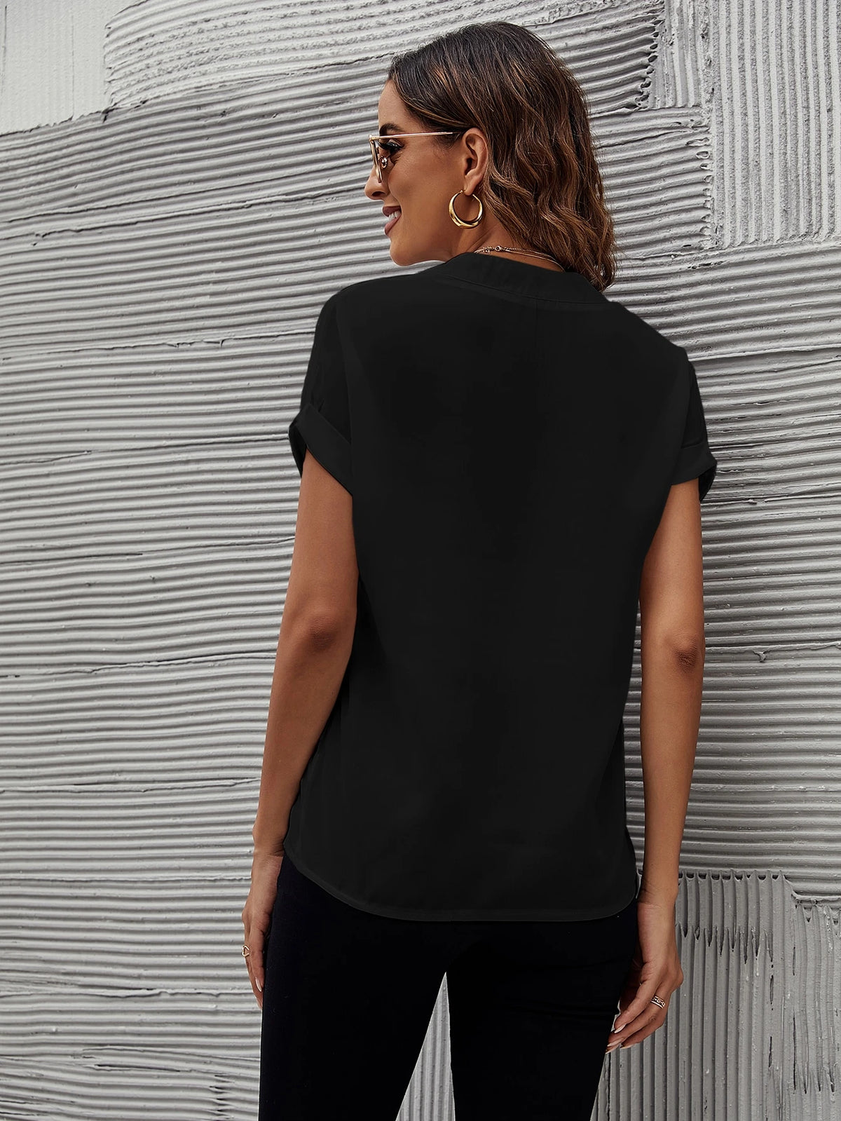 Clasi Casual Short Sleeve Plain Notch Collar Shirt, Summer