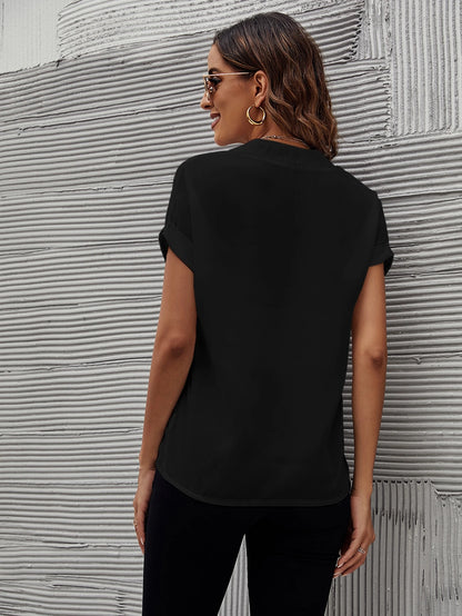 Clasi Casual Short Sleeve Plain Notch Collar Shirt, Summer