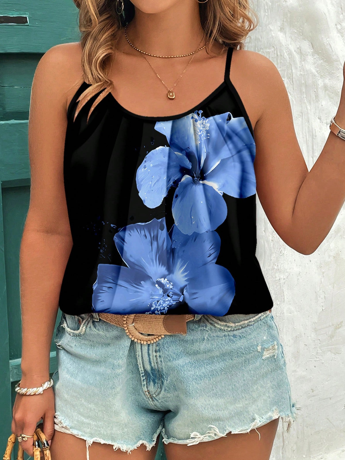 Clasi Plus Size Casual Floral Print Elegant Camisole Top, Suitable For Beach Vacation, Summer Woman S Summer Clothes Suitable For Going Out