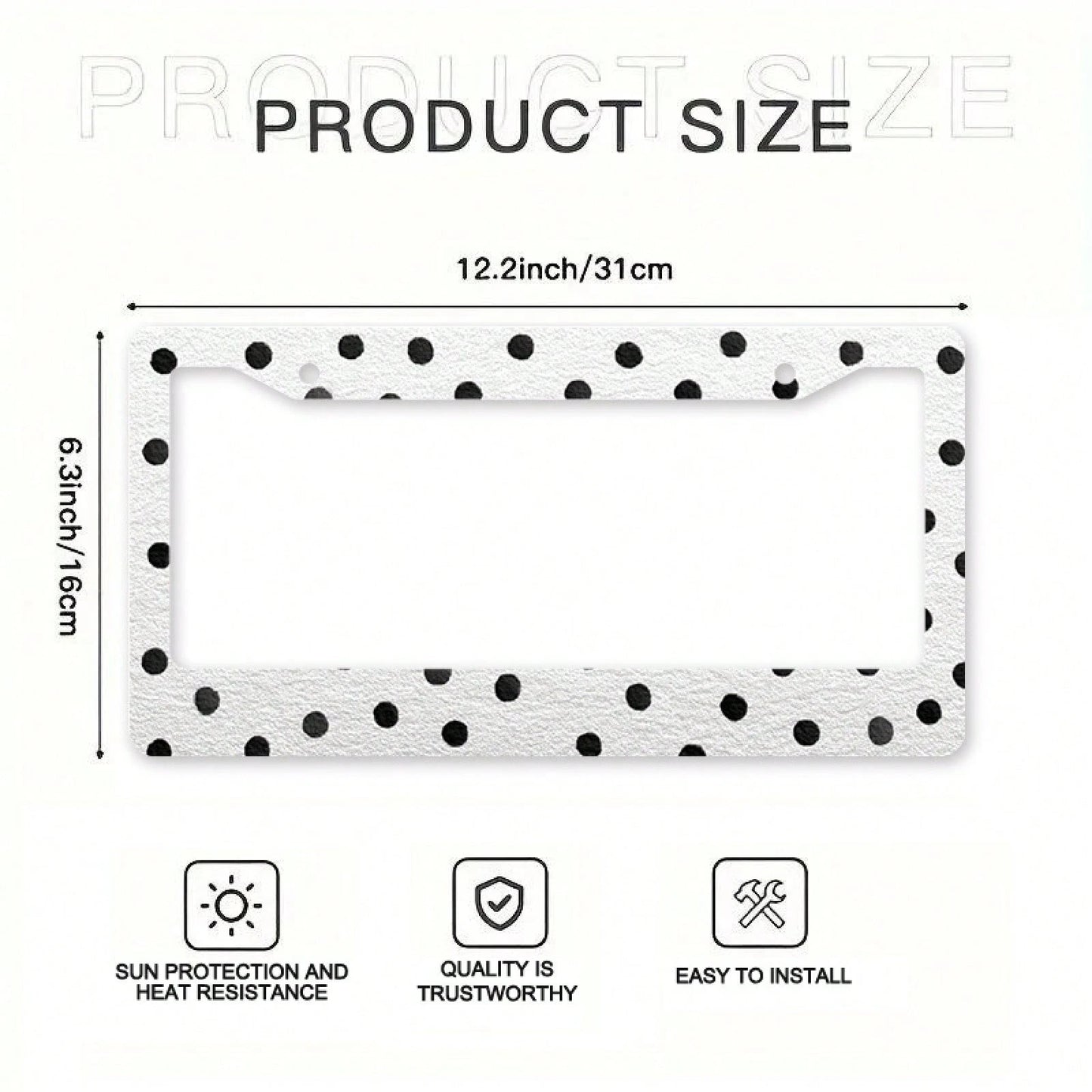 Classic Polka Dot Car License Plate Frame, Christmas Holiday Car Decor, Includes Mounting Screws, Fits North American & Most International Vehicles, 12x6 Inch, Car Must-Have Accessory, Ideal Gift For