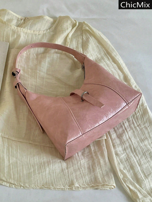 Classic Versatile Lacquered Solid Color Buckle Practical Texture Women's Shoulder Bag, Suitable For Shopping, Wallet, Young Women, College Students, Newcomers, White-Collar Workers. They Are Perfect F