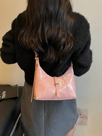 Classic Versatile Lacquered Solid Color Buckle Practical Texture Women's Shoulder Bag, Suitable For Shopping, Wallet, Young Women, College Students, Newcomers, White-Collar Workers. They Are Perfect F