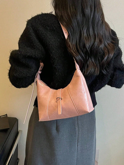 Classic Versatile Lacquered Solid Color Buckle Practical Texture Women's Shoulder Bag, Suitable For Shopping, Wallet, Young Women, College Students, Newcomers, White-Collar Workers. They Are Perfect F