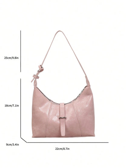 Classic Versatile Lacquered Solid Color Buckle Practical Texture Women's Shoulder Bag, Suitable For Shopping, Wallet, Young Women, College Students, Newcomers, White-Collar Workers. They Are Perfect F