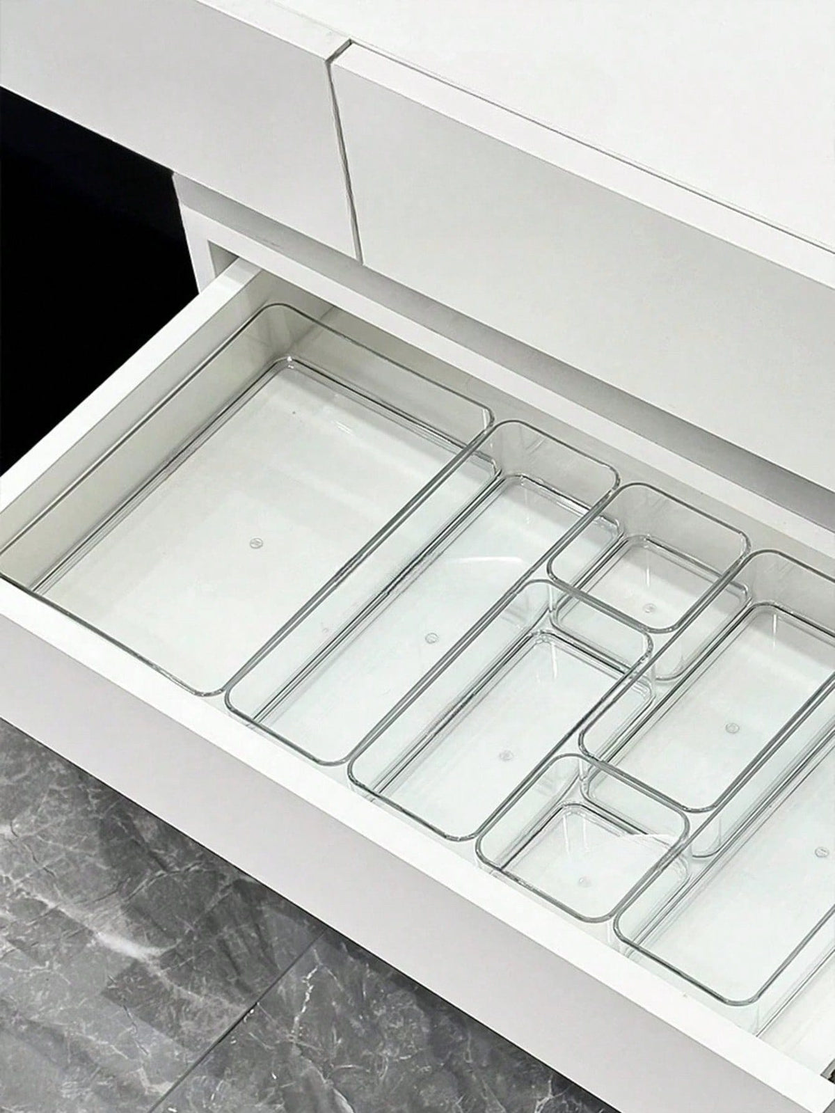 Clear Acrylic Drawer Organizer Set, 4 Sizes Trays, Multi-Purpose, Suitable For Storing Cosmetics, Pens, Small Items, Applicable To Bathroom, Vanity, Office Drawers,Bedroom Room Decor,Back To School