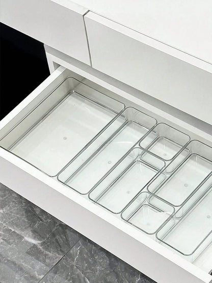 Clear Acrylic Drawer Organizer Set, 4 Sizes Trays, Multi-Purpose, Suitable For Storing Cosmetics, Pens, Small Items, Applicable To Bathroom, Vanity, Office Drawers,Bedroom Room Decor,Back To School
