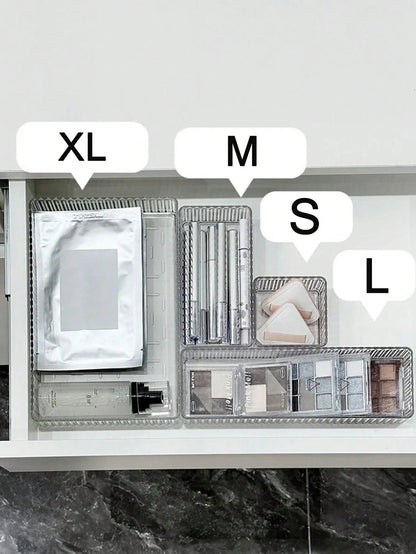 Clear Acrylic Drawer Organizer Set, 4 Sizes Trays, Multi-Purpose, Suitable For Storing Cosmetics, Pens, Small Items, Applicable To Bathroom, Vanity, Office Drawers,Bedroom Room Decor,Back To School