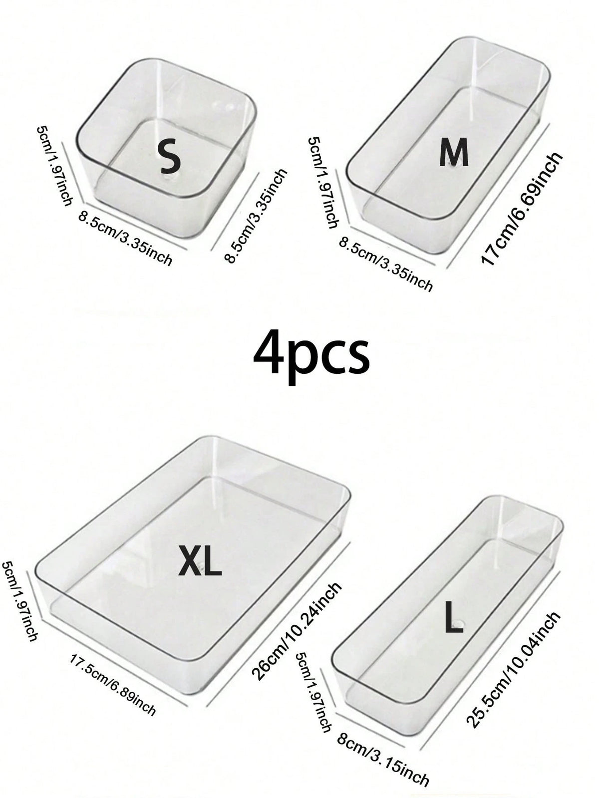 Clear Acrylic Drawer Organizer Set, 4 Sizes Trays, Multi-Purpose, Suitable For Storing Cosmetics, Pens, Small Items, Applicable To Bathroom, Vanity, Office Drawers,Bedroom Room Decor,Back To School