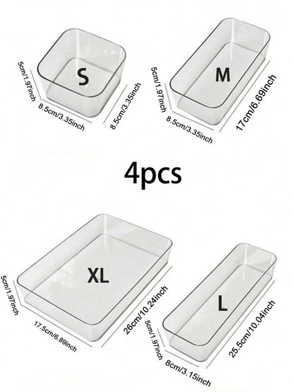 Clear Acrylic Drawer Organizer Set, 4 Sizes Trays, Multi-Purpose, Suitable For Storing Cosmetics, Pens, Small Items, Applicable To Bathroom, Vanity, Office Drawers,Bedroom Room Decor,Back To School