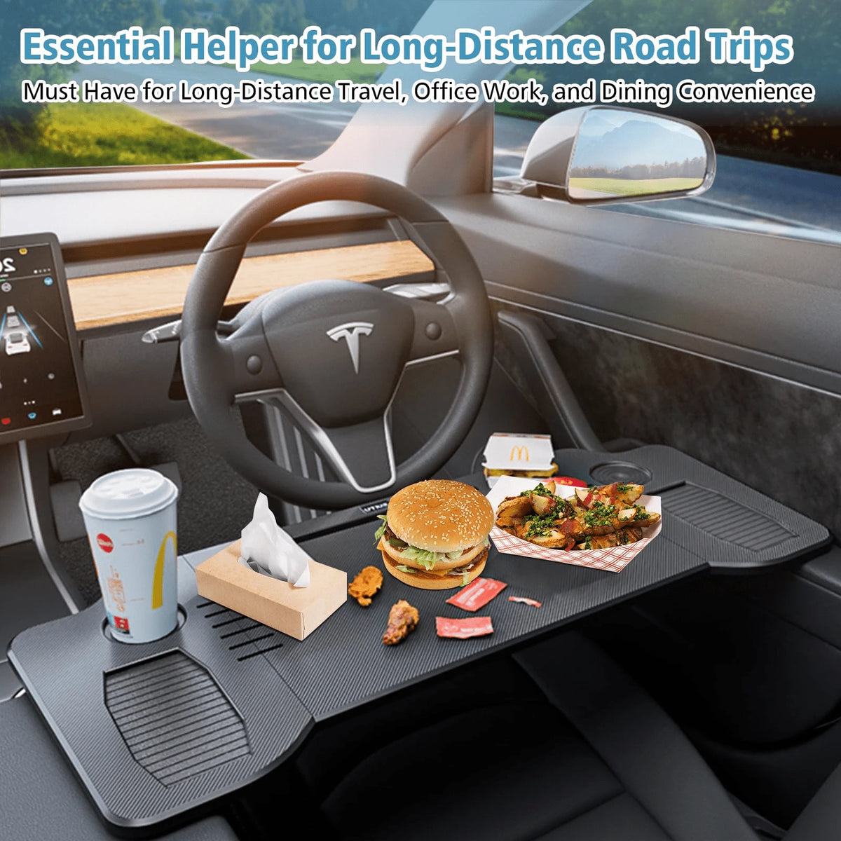 CN. 1 Pc Car Desk Steering Wheel Tray, Foldable Car Table Tray, Car Desk For Laptop, Steering Wheel Desk For Eating And Traveling, Upgraded Design