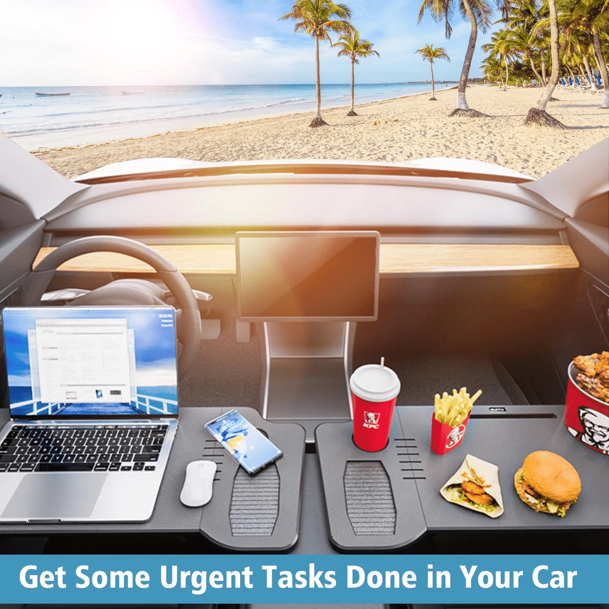 CN. 1 Pc Car Desk Steering Wheel Tray, Foldable Car Table Tray, Car Desk For Laptop, Steering Wheel Desk For Eating And Traveling, Upgraded Design