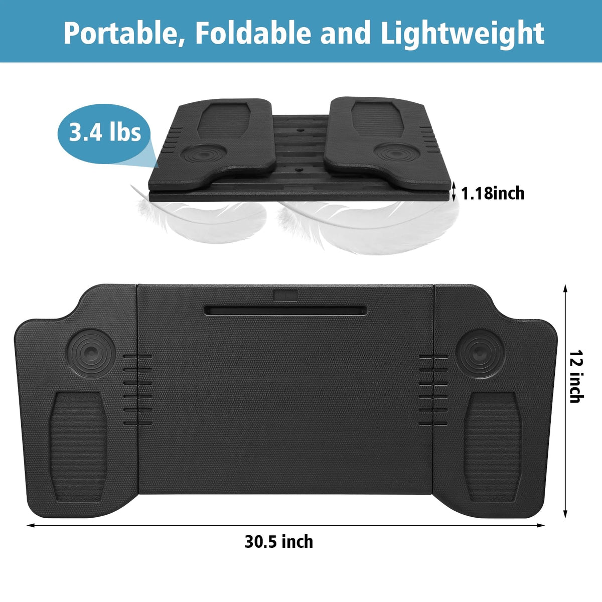 CN. 1 Pc Car Desk Steering Wheel Tray, Foldable Car Table Tray, Car Desk For Laptop, Steering Wheel Desk For Eating And Traveling, Upgraded Design