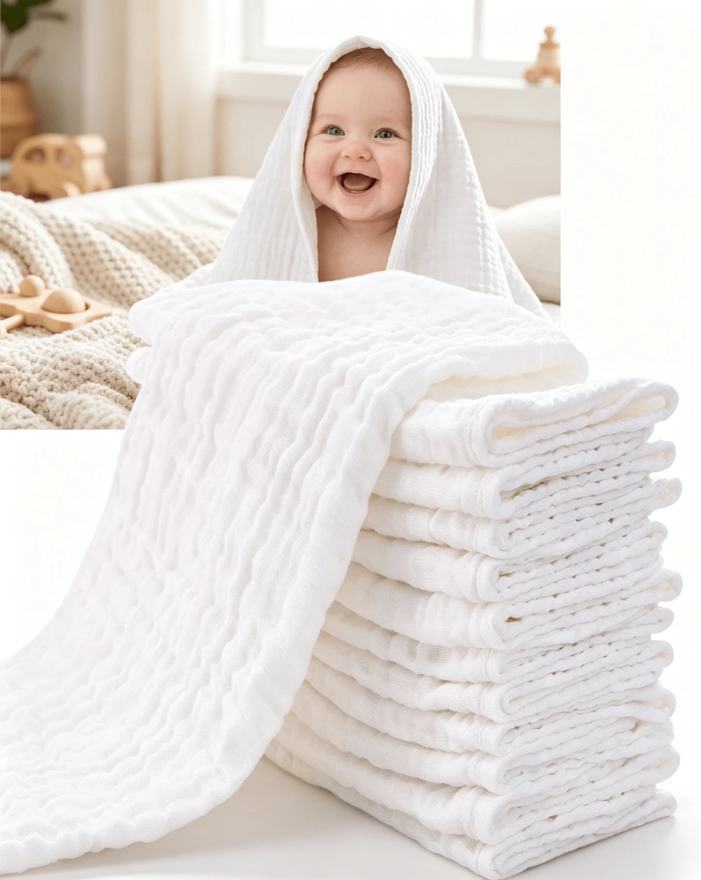 CN. 24 Pcs/12Pcs Muslin Burp Cloths For Baby- Ultra-Soft 100% Cotton Baby Washcloths- Large 20'' By 10'' Super Absorbent Milk Spit Up Rags