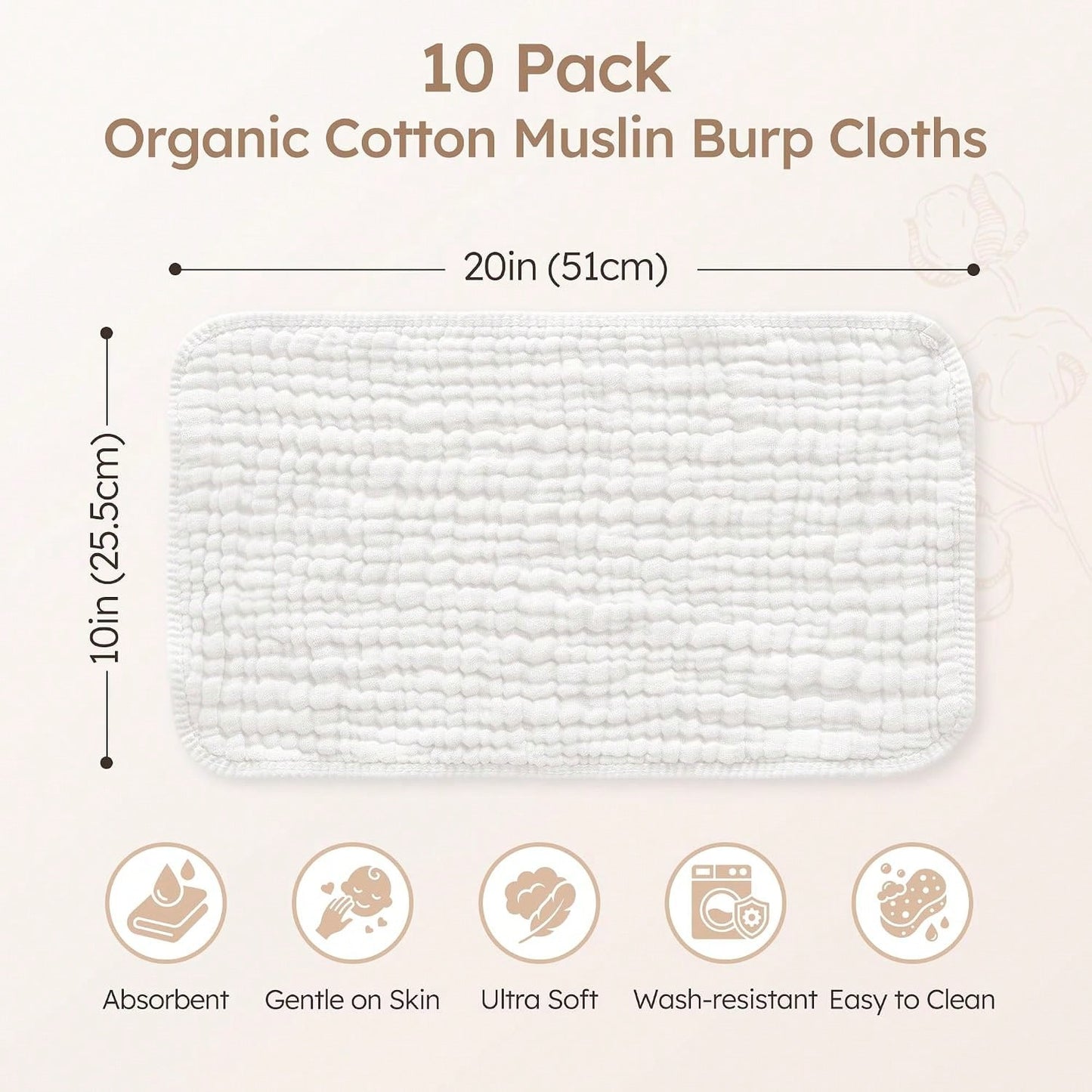 CN. 24 Pcs/12Pcs Muslin Burp Cloths For Baby- Ultra-Soft 100% Cotton Baby Washcloths- Large 20'' By 10'' Super Absorbent Milk Spit Up Rags