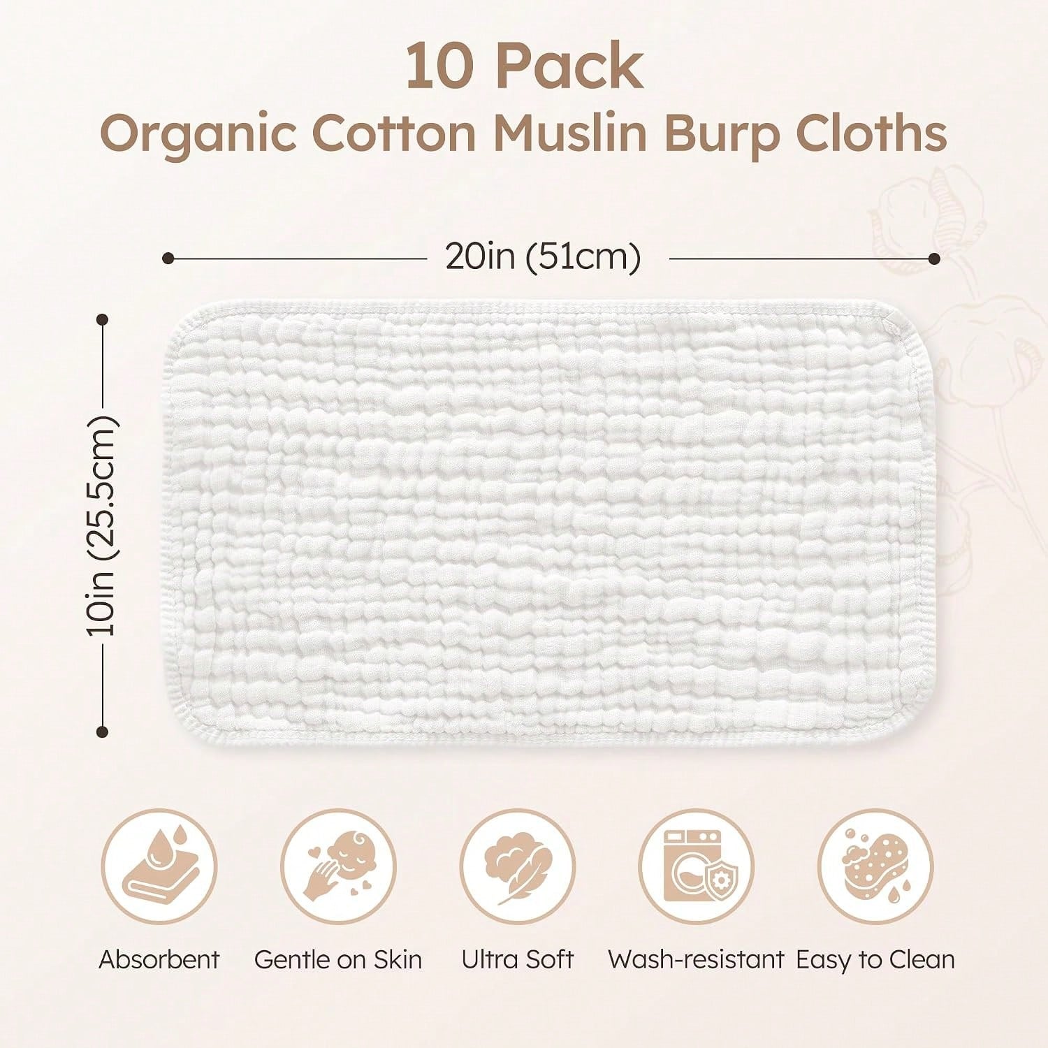 CN. 24 Pcs/12Pcs Muslin Burp Cloths For Baby- Ultra-Soft 100% Cotton Baby Washcloths- Large 20'' By 10'' Super Absorbent Milk Spit Up Rags