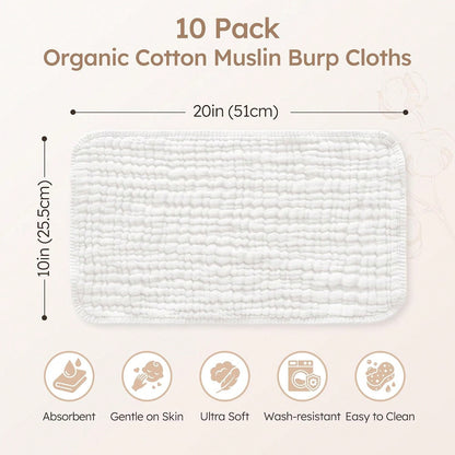 CN. 24 Pcs/12Pcs Muslin Burp Cloths For Baby- Ultra-Soft 100% Cotton Baby Washcloths- Large 20'' By 10'' Super Absorbent Milk Spit Up Rags