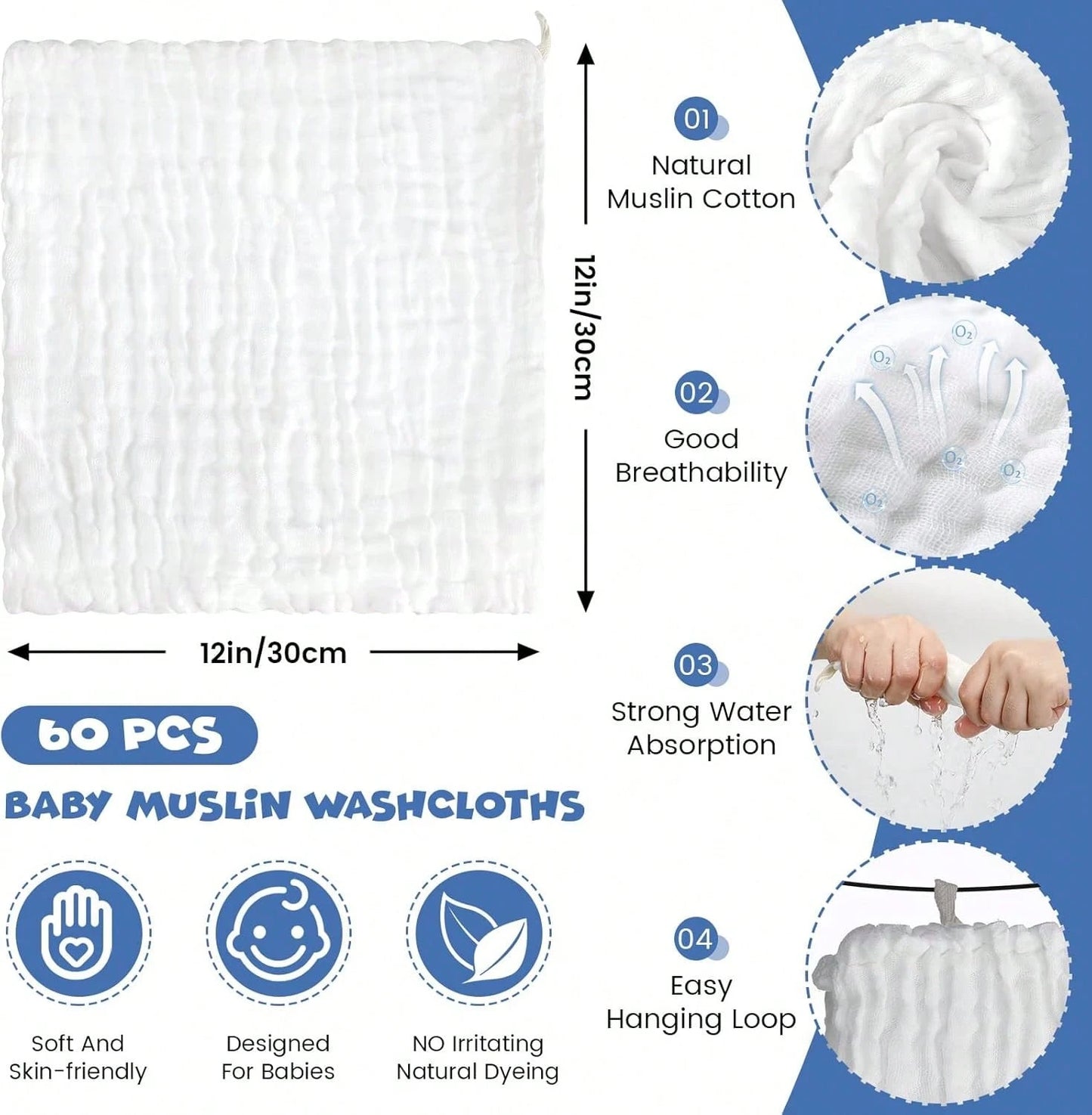 CN. 24 Pcs/12Pcs Muslin Burp Cloths For Baby- Ultra-Soft 100% Cotton Baby Washcloths- Large 20'' By 10'' Super Absorbent Milk Spit Up Rags