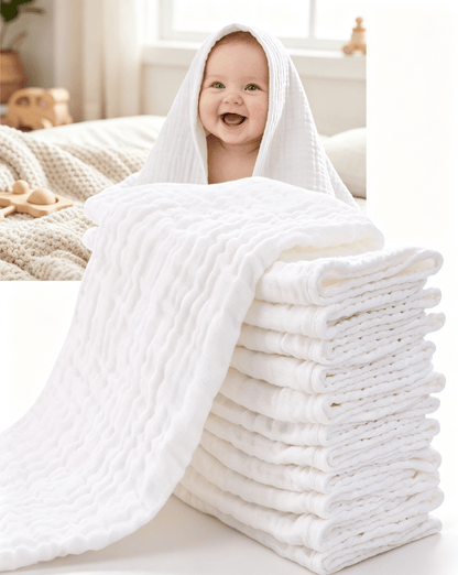 CN. 24 Pcs/12Pcs Muslin Burp Cloths For Baby- Ultra-Soft 100% Cotton Baby Washcloths- Large 20'' By 10'' Super Absorbent Milk Spit Up Rags