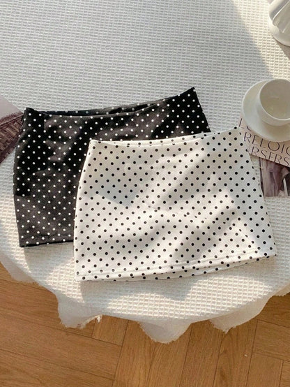 Comfortcana 2pcs Minimalist Cute Black Polka Dot Polka Dot Super Skirt, Polka Dot Bottoms, Versatile Sweet For Autumn Carnival Tea Party