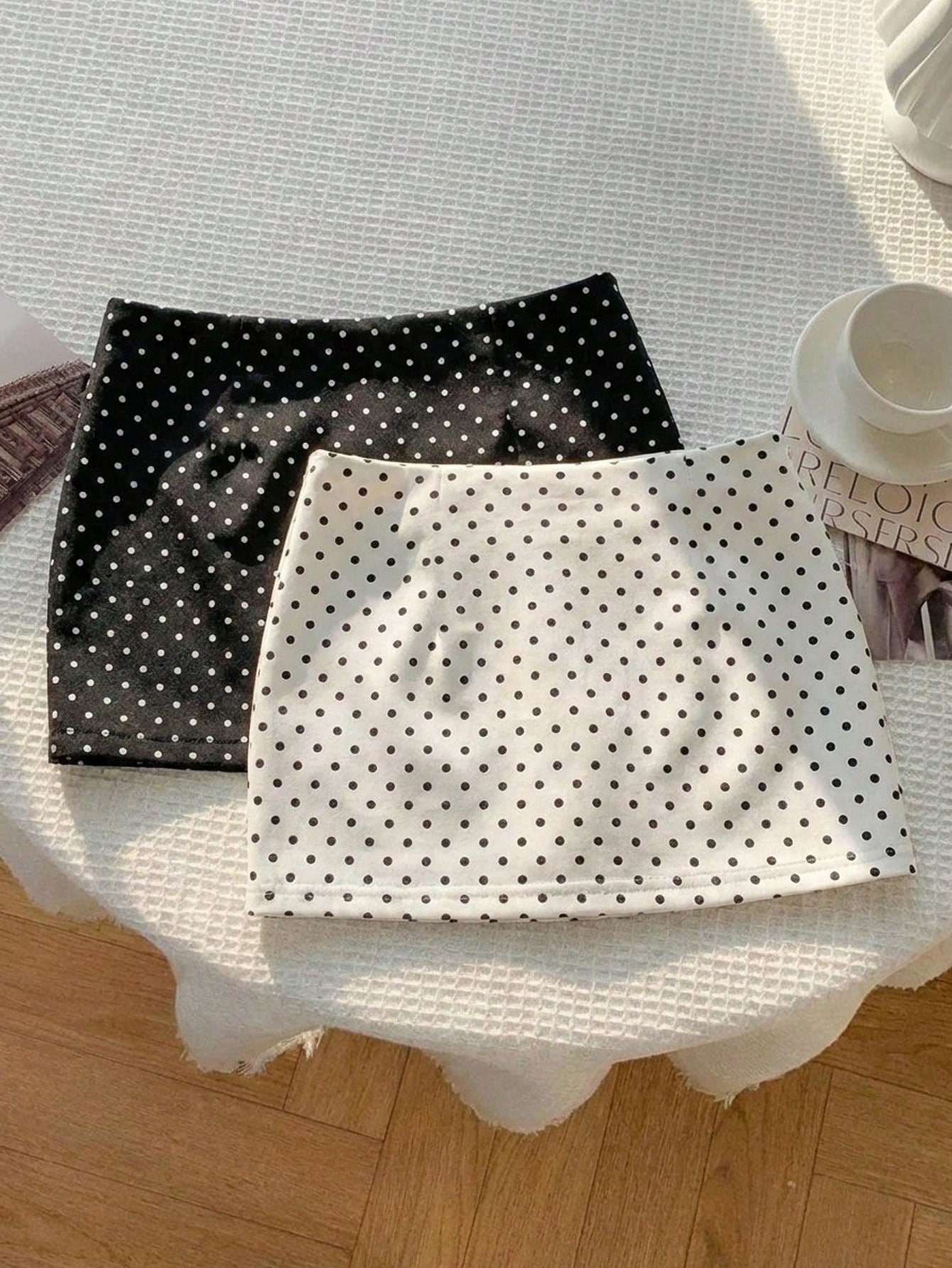 Comfortcana 2pcs Minimalist Cute Black Polka Dot Polka Dot Super Skirt, Polka Dot Bottoms, Versatile Sweet For Autumn Carnival Tea Party