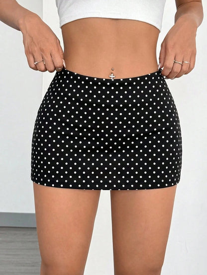 Comfortcana 2pcs Minimalist Cute Black Polka Dot Polka Dot Super Skirt, Polka Dot Bottoms, Versatile Sweet For Autumn Carnival Tea Party