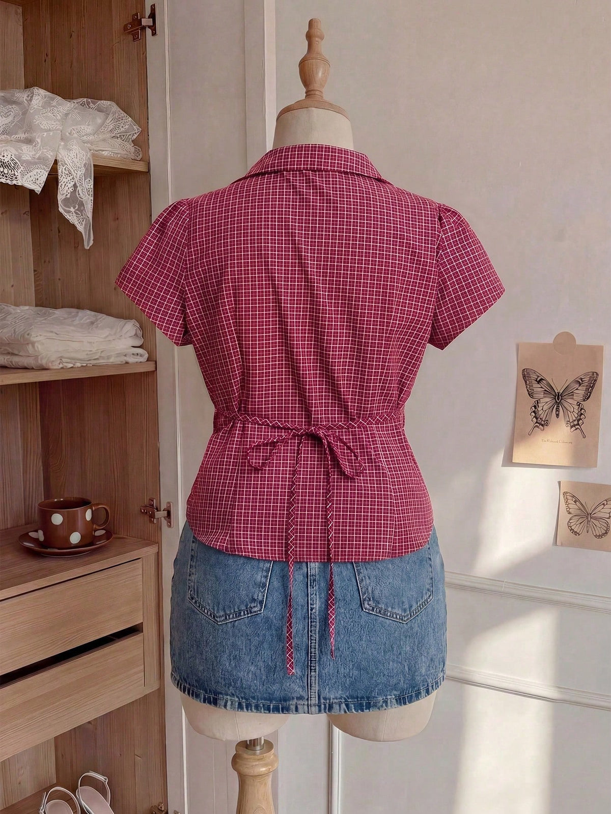 Comfortcana Plus Size Women's Plaid Short Sleeve Single Breasted Casual Shirt