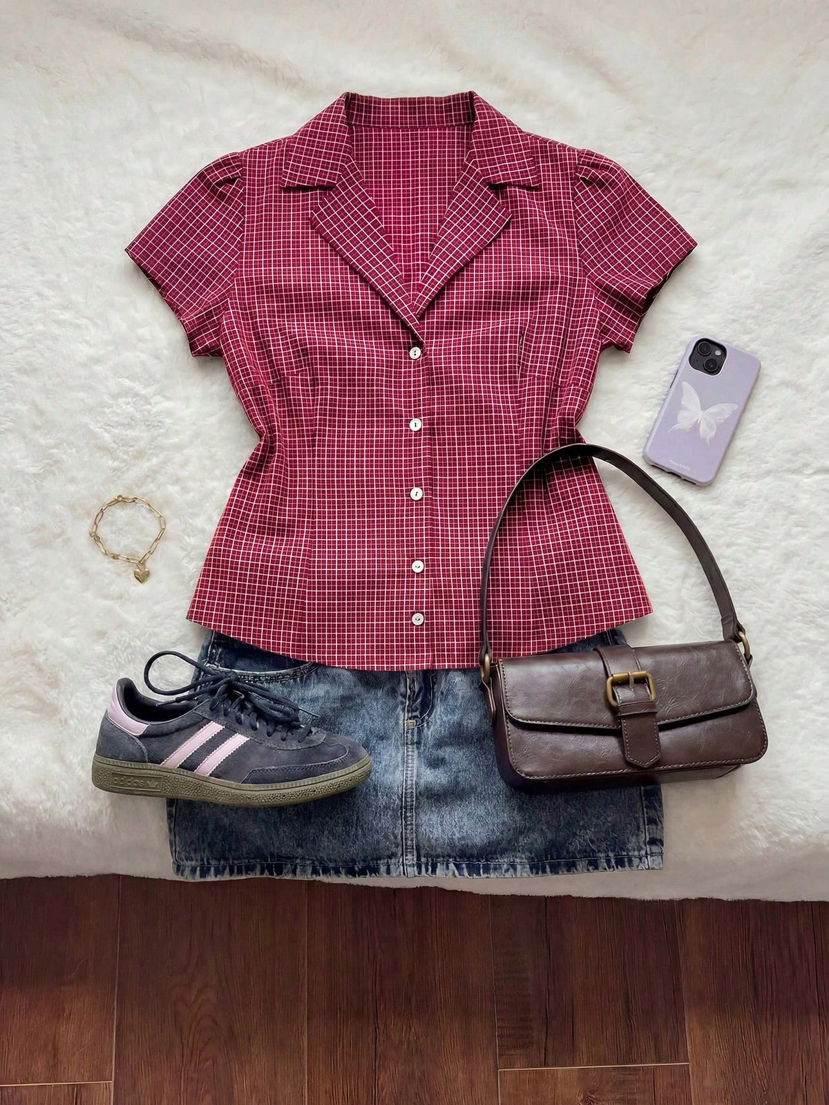 Comfortcana Plus Size Women's Plaid Short Sleeve Single Breasted Casual Shirt