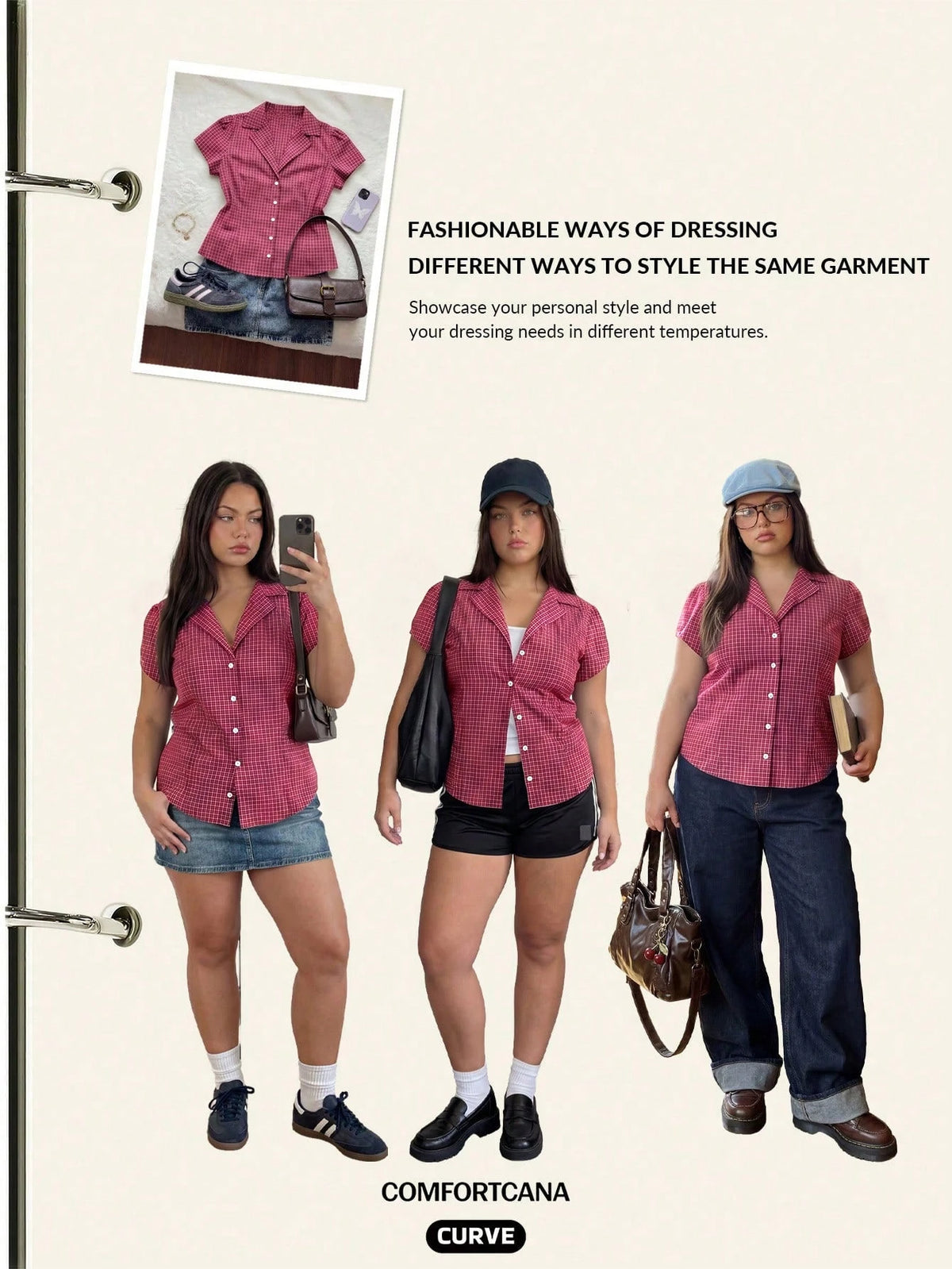 Comfortcana Plus Size Women's Plaid Short Sleeve Single Breasted Casual Shirt