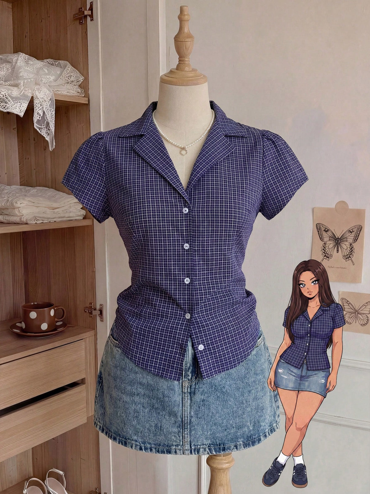 Comfortcana Plus Size Women's Plaid Short Sleeve Single Breasted Casual Shirt