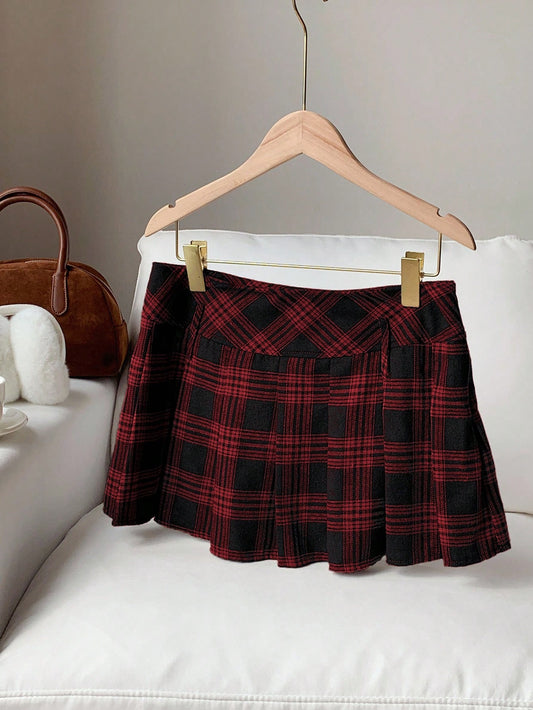 Comfortcana Women's Casual Plaid Pleated A-Line Skirt, Autumn Christmas