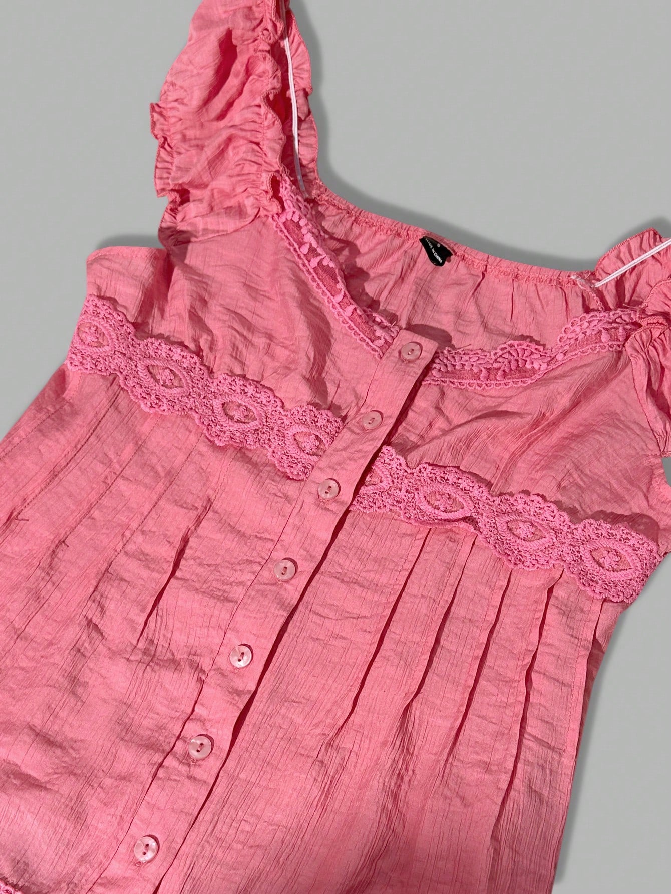 Comfortcana Women's Summer Country Music Festival Fuchsia Woven Contrast Lace Blouse,Summer Top