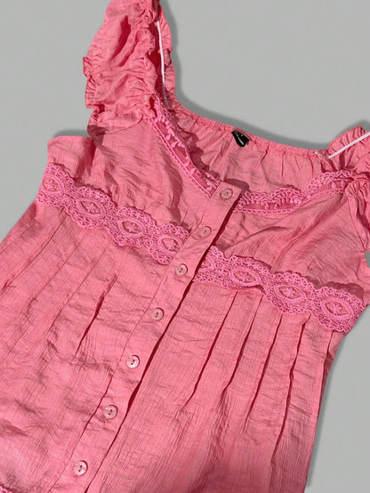 Comfortcana Women's Summer Country Music Festival Fuchsia Woven Contrast Lace Blouse,Summer Top