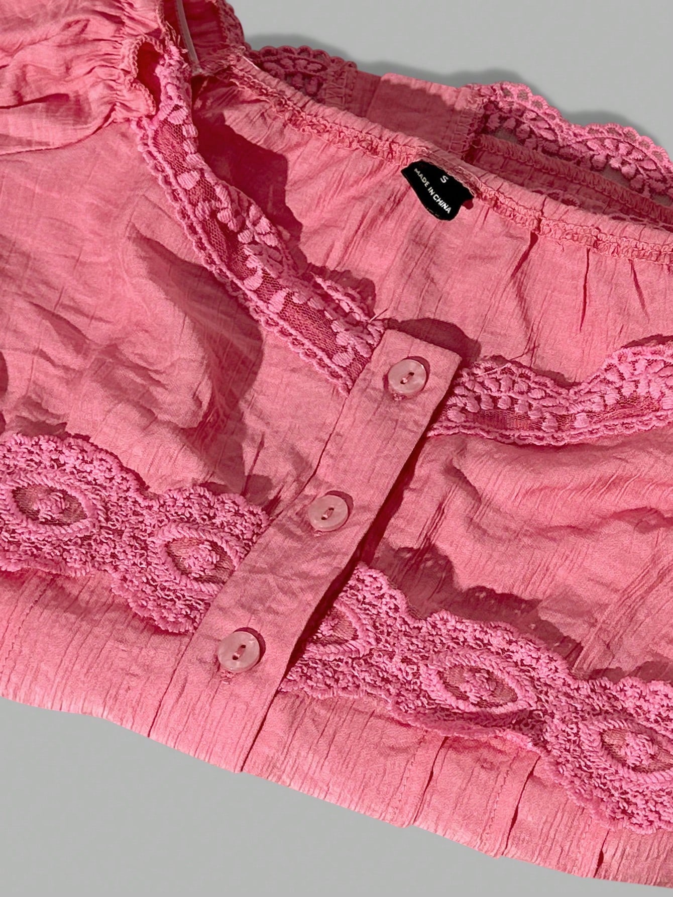 Comfortcana Women's Summer Country Music Festival Fuchsia Woven Contrast Lace Blouse,Summer Top