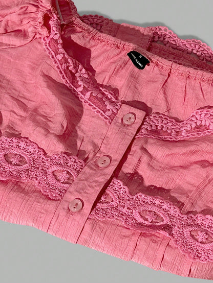 Comfortcana Women's Summer Country Music Festival Fuchsia Woven Contrast Lace Blouse,Summer Top
