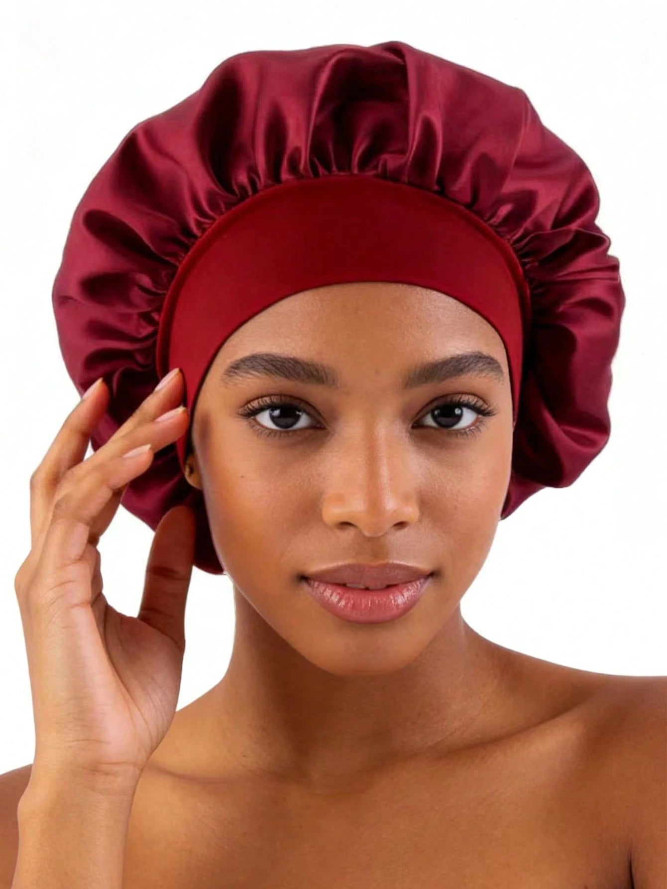 CONFLASS 3/1pc Women's Tulip Purple Solid Color Satin Sleep Cap, Soft Silk Sleep Cap Suitable For Curly Hair, Adjustable Sleep Cap Suitable For All Hair Types, Daily Use, Unisex