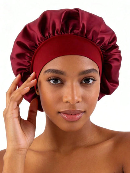 CONFLASS 3/1pc Women's Tulip Purple Solid Color Satin Sleep Cap, Soft Silk Sleep Cap Suitable For Curly Hair, Adjustable Sleep Cap Suitable For All Hair Types, Daily Use, Unisex