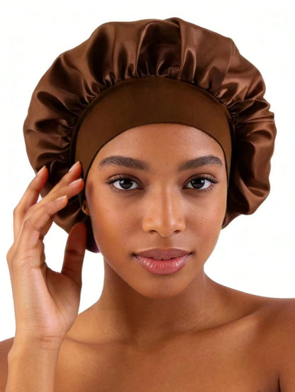 CONFLASS 3/1pc Women's Tulip Purple Solid Color Satin Sleep Cap, Soft Silk Sleep Cap Suitable For Curly Hair, Adjustable Sleep Cap Suitable For All Hair Types, Daily Use, Unisex