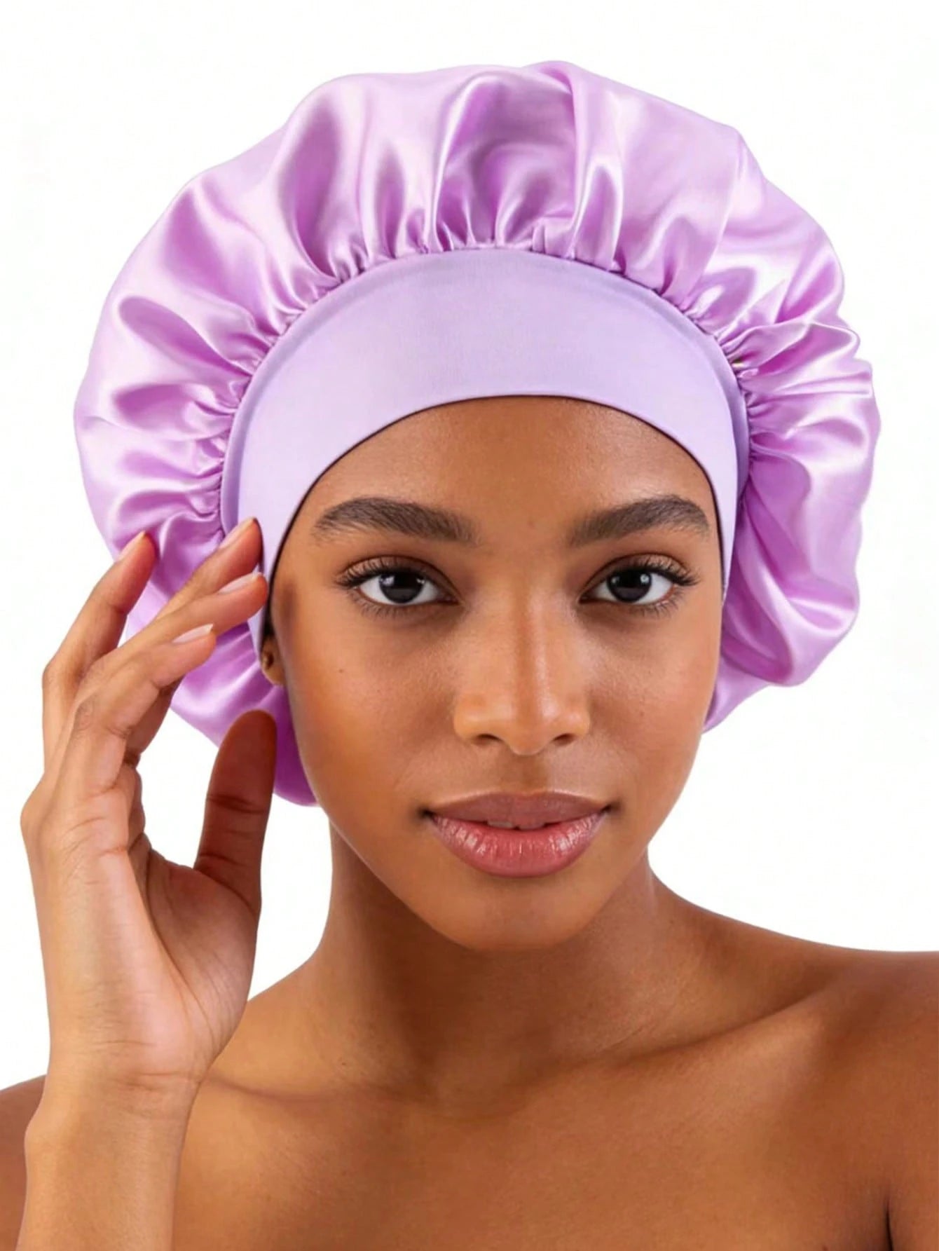 CONFLASS 3/1pc Women's Tulip Purple Solid Color Satin Sleep Cap, Soft Silk Sleep Cap Suitable For Curly Hair, Adjustable Sleep Cap Suitable For All Hair Types, Daily Use, Unisex