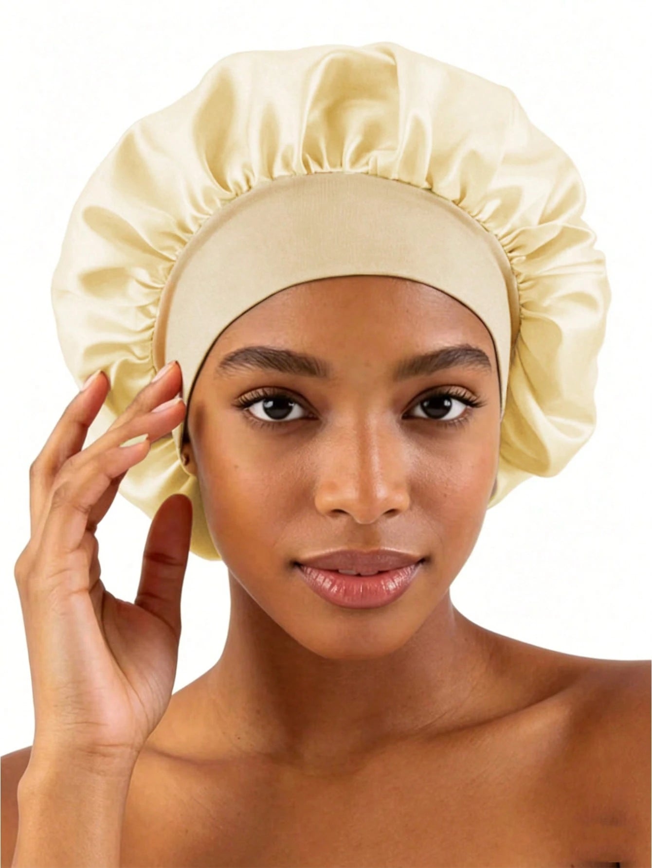 CONFLASS 3/1pc Women's Tulip Purple Solid Color Satin Sleep Cap, Soft Silk Sleep Cap Suitable For Curly Hair, Adjustable Sleep Cap Suitable For All Hair Types, Daily Use, Unisex