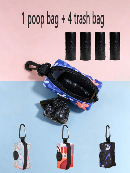 Convenient Bag With 4pcs Random Garbage Bags, Pet Waste Picker With Plastic Bags, Dog Poop Bags, Printed Design, Dog Accessories, Dog Poop Bags, Small Garbage Bag Holder, Leak-Proof Pet Waste Bags, Ou