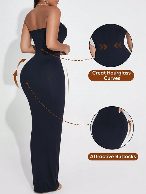 Convertible Strapless Long Dress For Women (Can Be Folded Into Short Dress) Black Summer Elegant