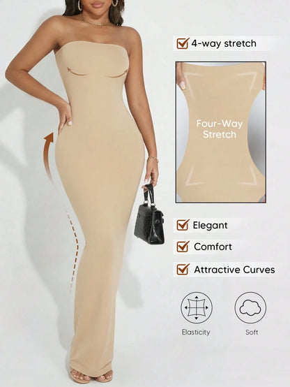 Convertible Strapless Long Dress For Women (Can Be Folded Into Short Dress) Black Summer Elegant