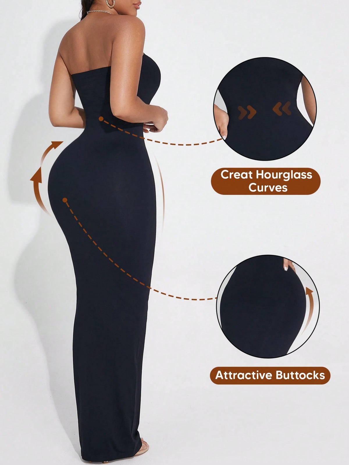 Convertible Strapless Long Dress For Women (Can Be Folded Into Short Dress) Black Summer Elegant