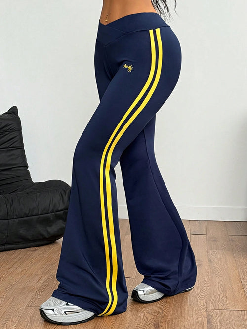 Coolane Women's Sports Casual Striped Fitted Flare Pants,Cargo Pants