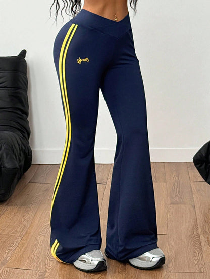 Coolane Women's Sports Casual Striped Fitted Flare Pants,Cargo Pants