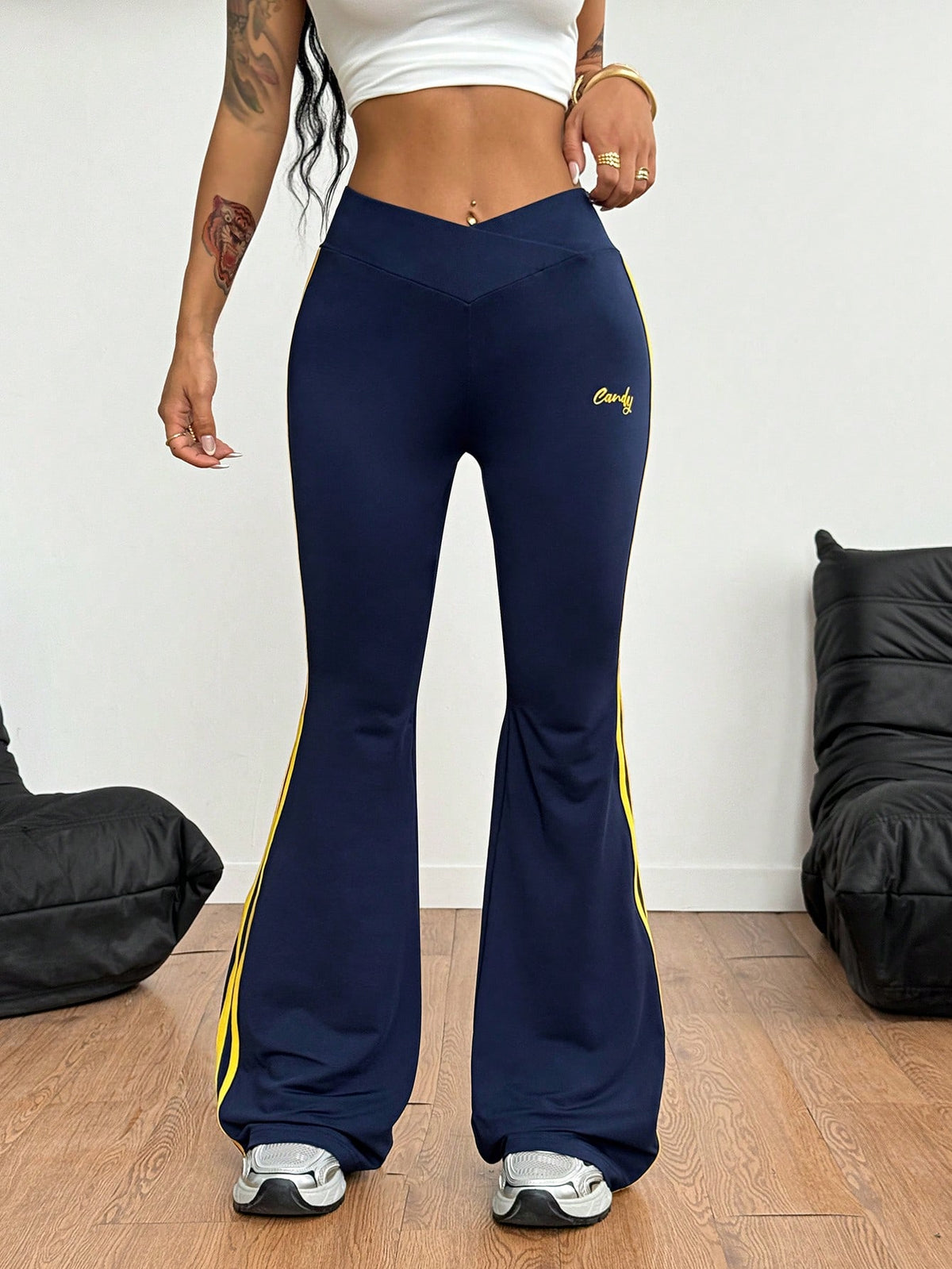 Coolane Women's Sports Casual Striped Fitted Flare Pants,Cargo Pants