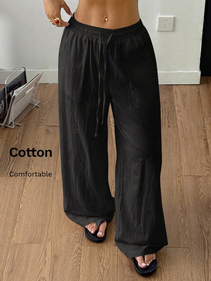 Coolane Women's Summer/All-Season Country Concert Going Out Beach Boho Basic Minimalist Washed 100% Cotton Curved Hem Pants
